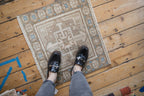 2x2.5 Vintage Distressed Oushak Square Rug Mat