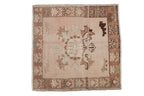 2.5x2.5 Vintage Distressed Oushak Square Rug Mat