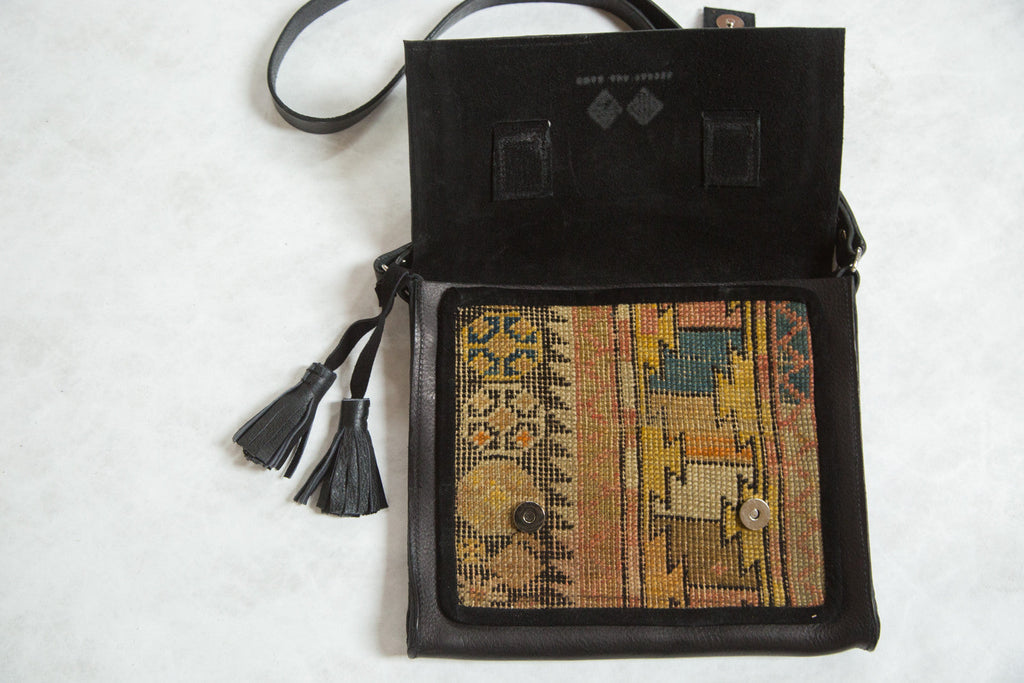 Antique Caucasian Rug Fragment Messenger Bag
