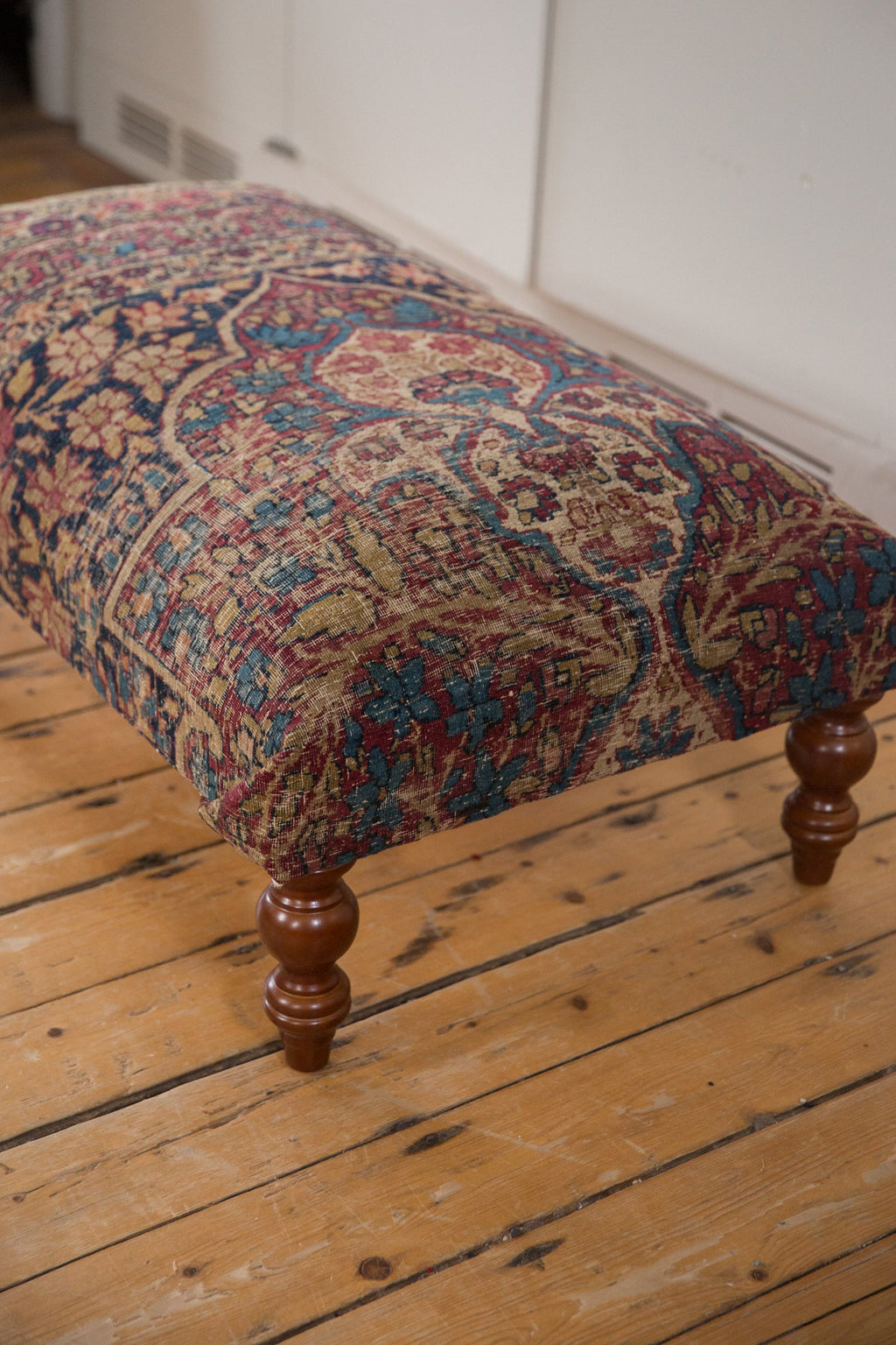 Antique Persian Kerman Rug Ottoman Coffee Table