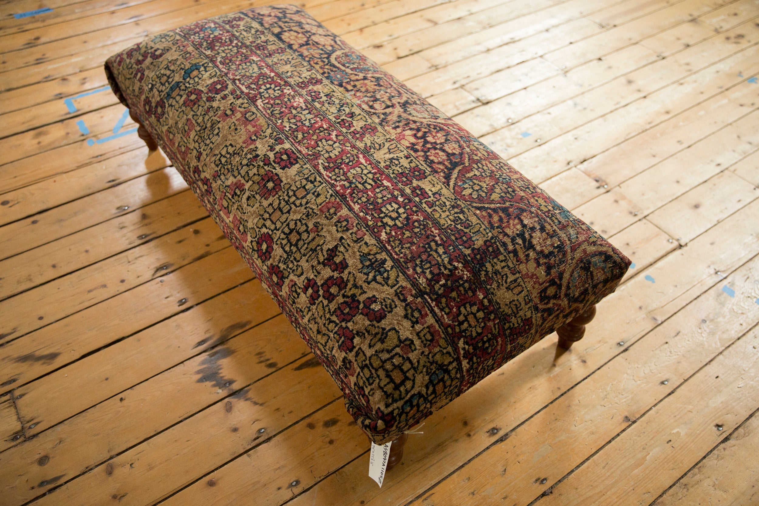 Antique Persian Kerman Rug Ottoman Coffee Table