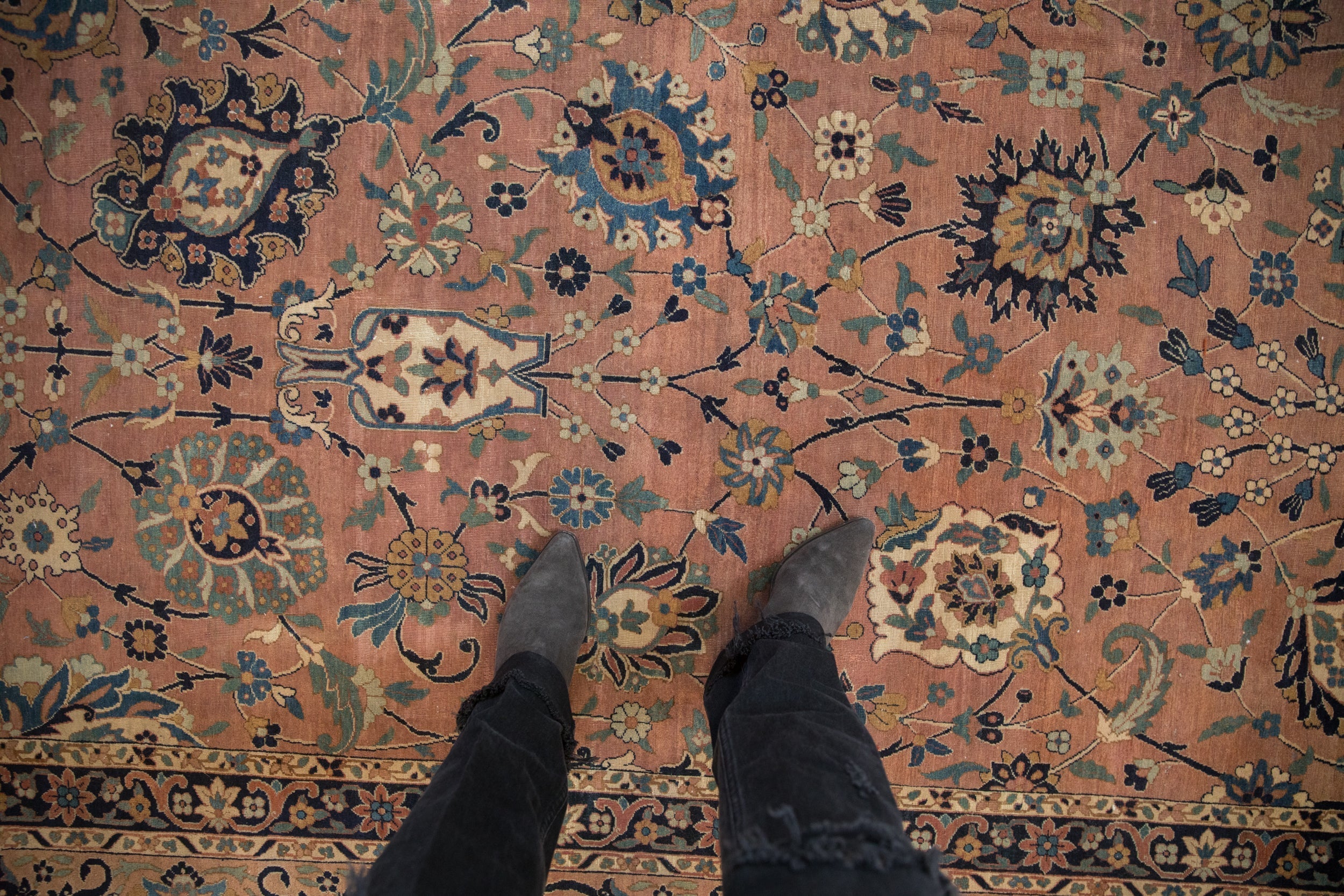 9x11.5 Antique Tea Washed Kerman Carpet