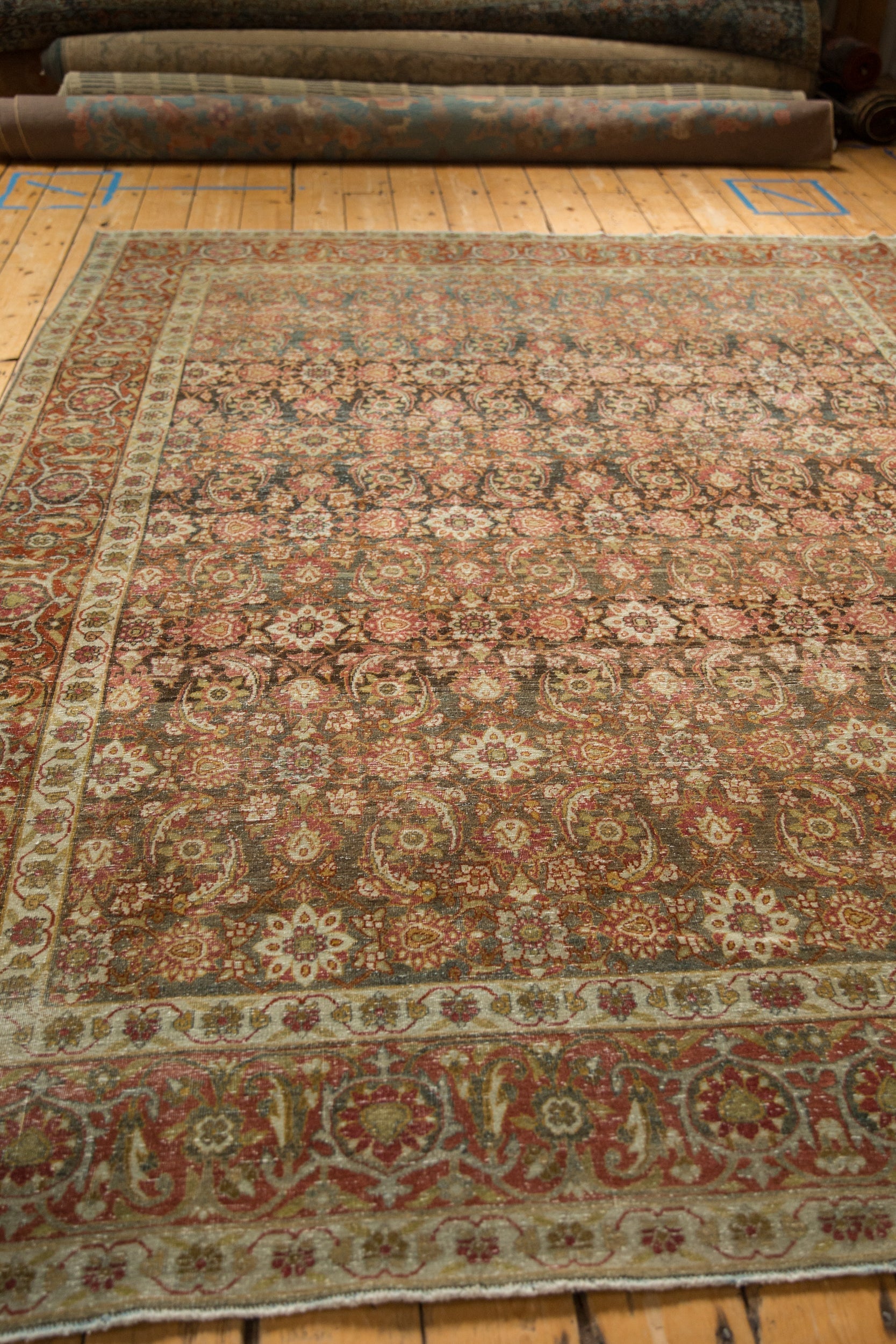 7x9.5 Vintage Distressed Tabriz Carpet