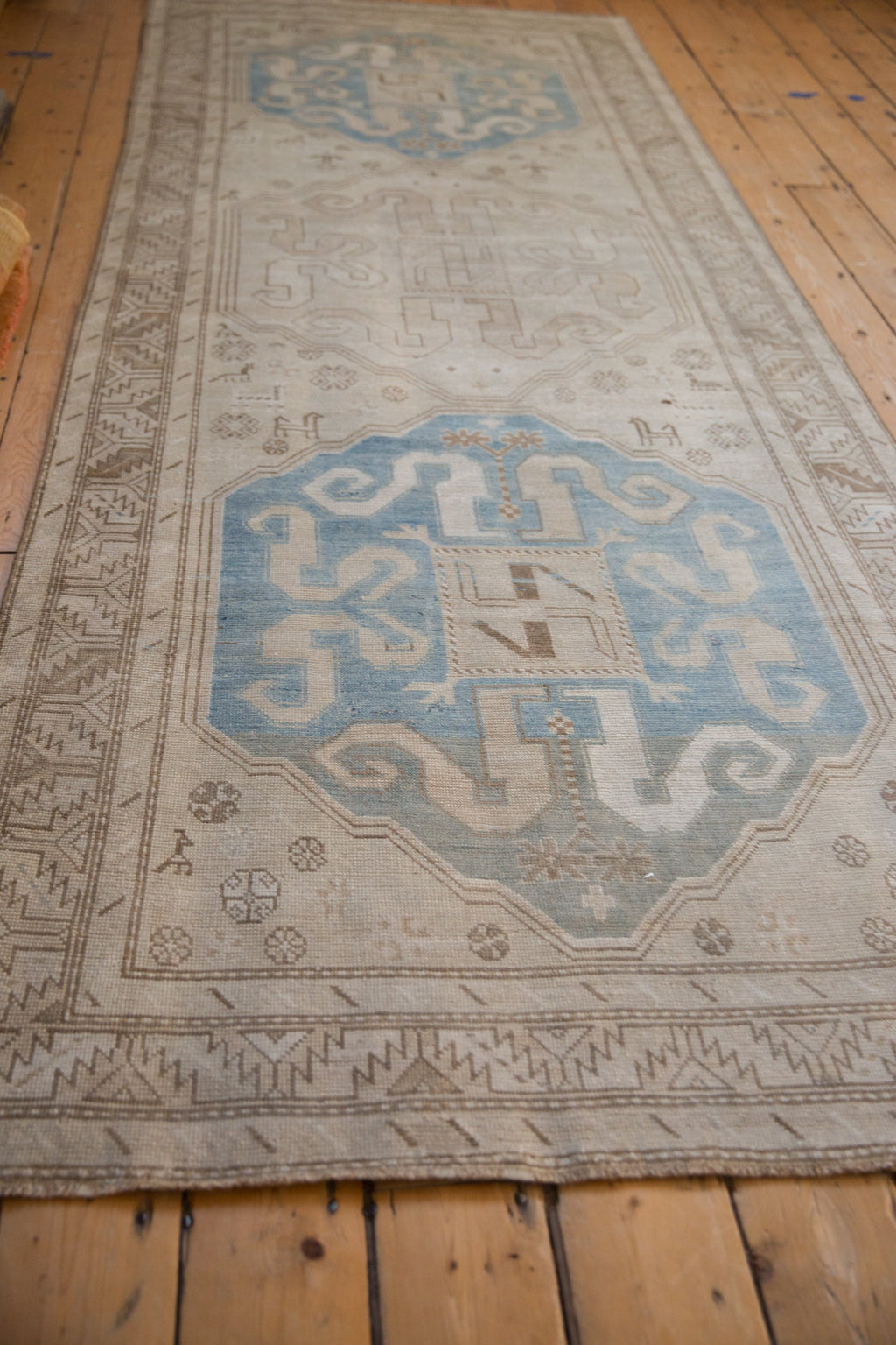 4x10.5 Vintage Distressed Caucasian Rug Runner