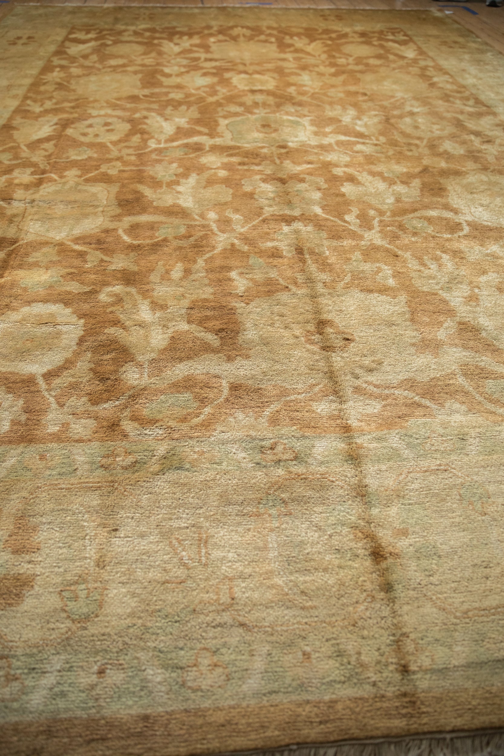 10x14 Vintage Gold Wash Indian Oushak Design Carpet