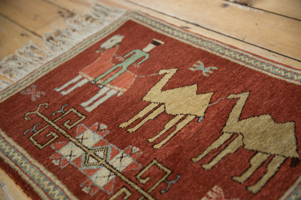 2x2.5 Vintage Pictorial Armenian Herdsman Design Square Rug Mat