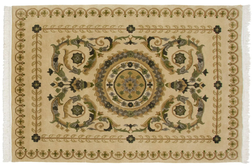 4x6 Vintage Indian Savonnerie Design Rug