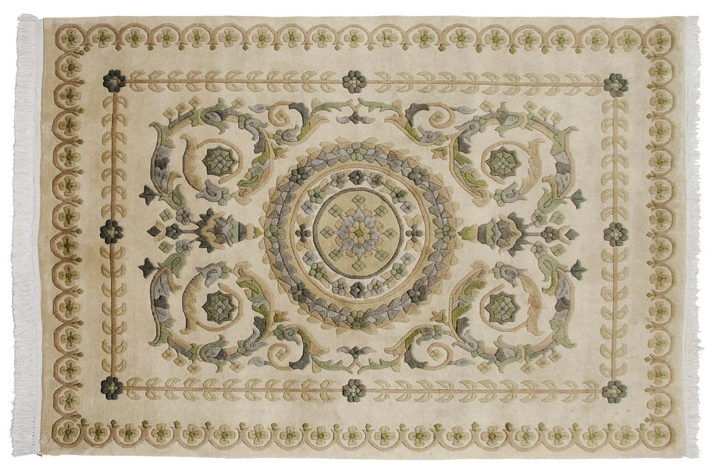 4x6 Vintage Indian Savonnerie Design Rug