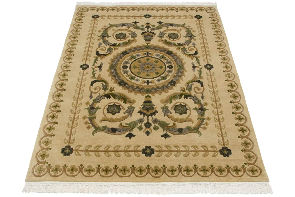 4x6 Vintage Indian Savonnerie Design Rug