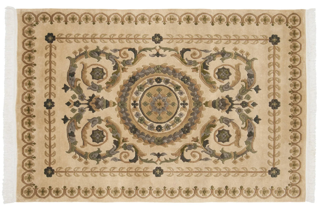 4x6 Vintage Indian Savonnerie Design Rug