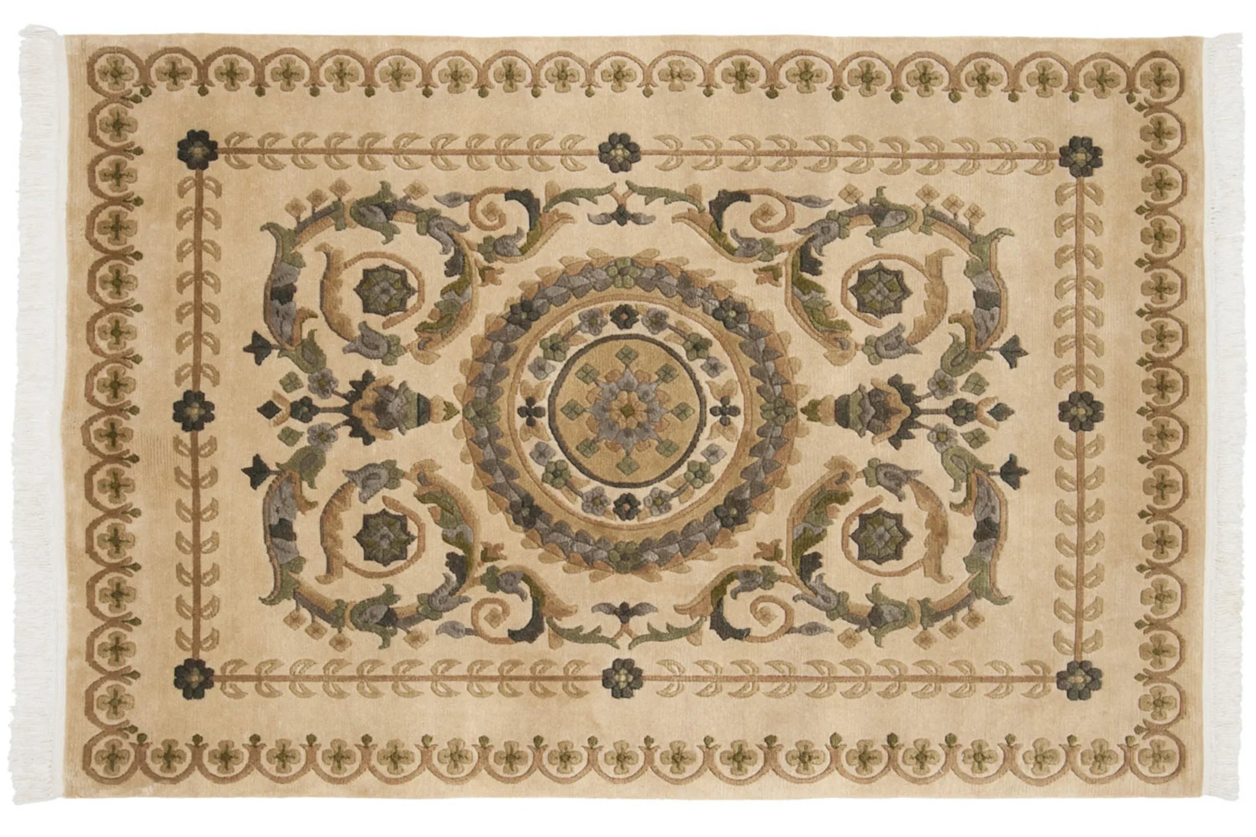 4x6 Vintage Indian Savonnerie Design Rug