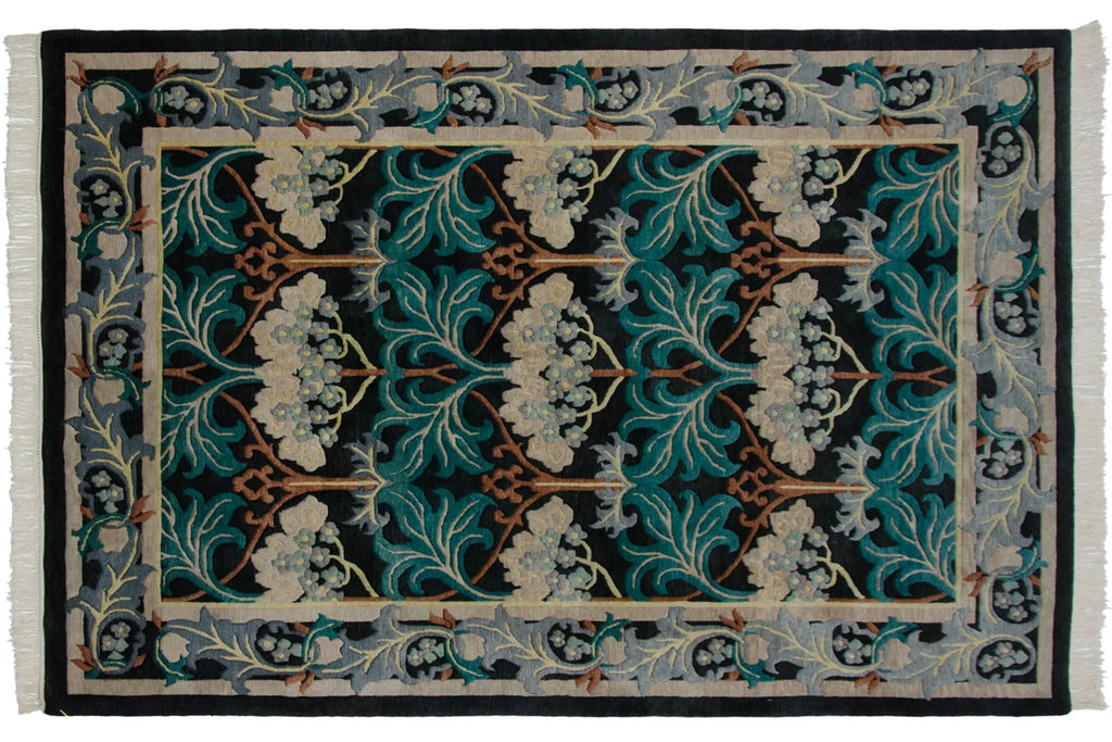 6x9 Vintage Indian William Morris Design Carpet