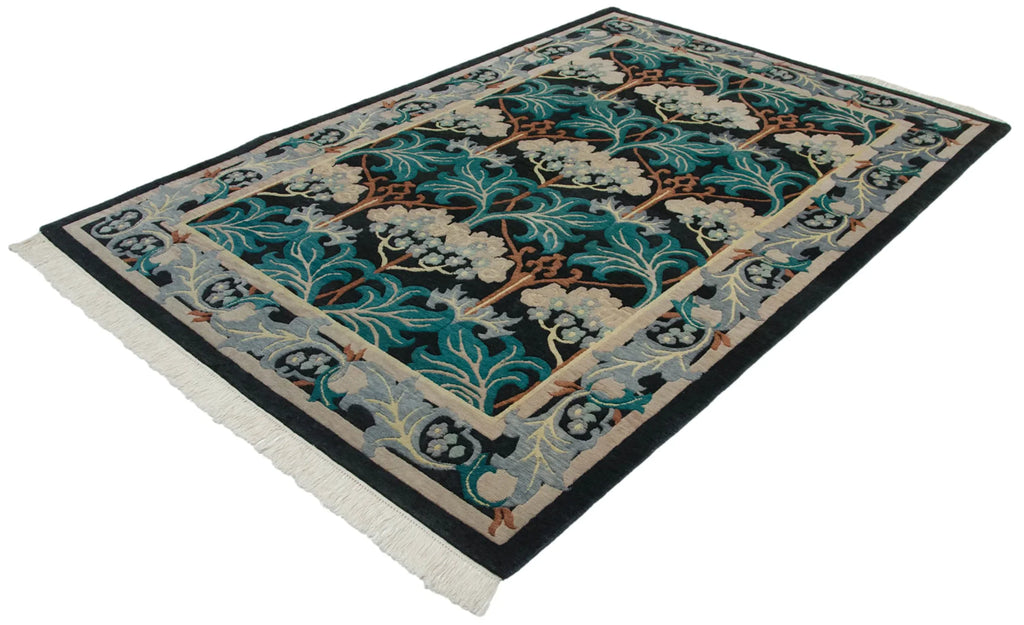 6x9 Vintage Indian William Morris Design Carpet