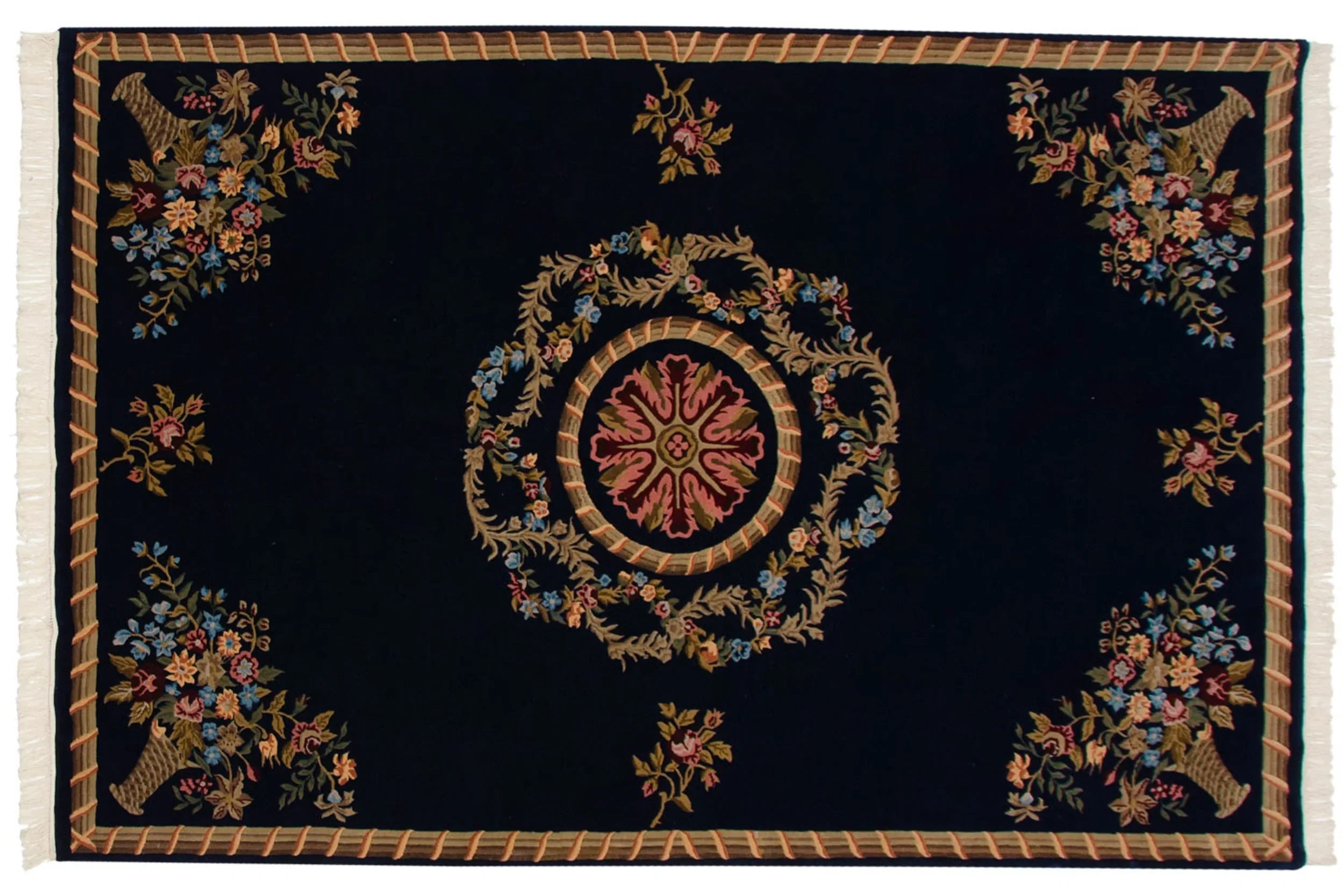 6x9 Vintage Indian Aubusson Design Carpet