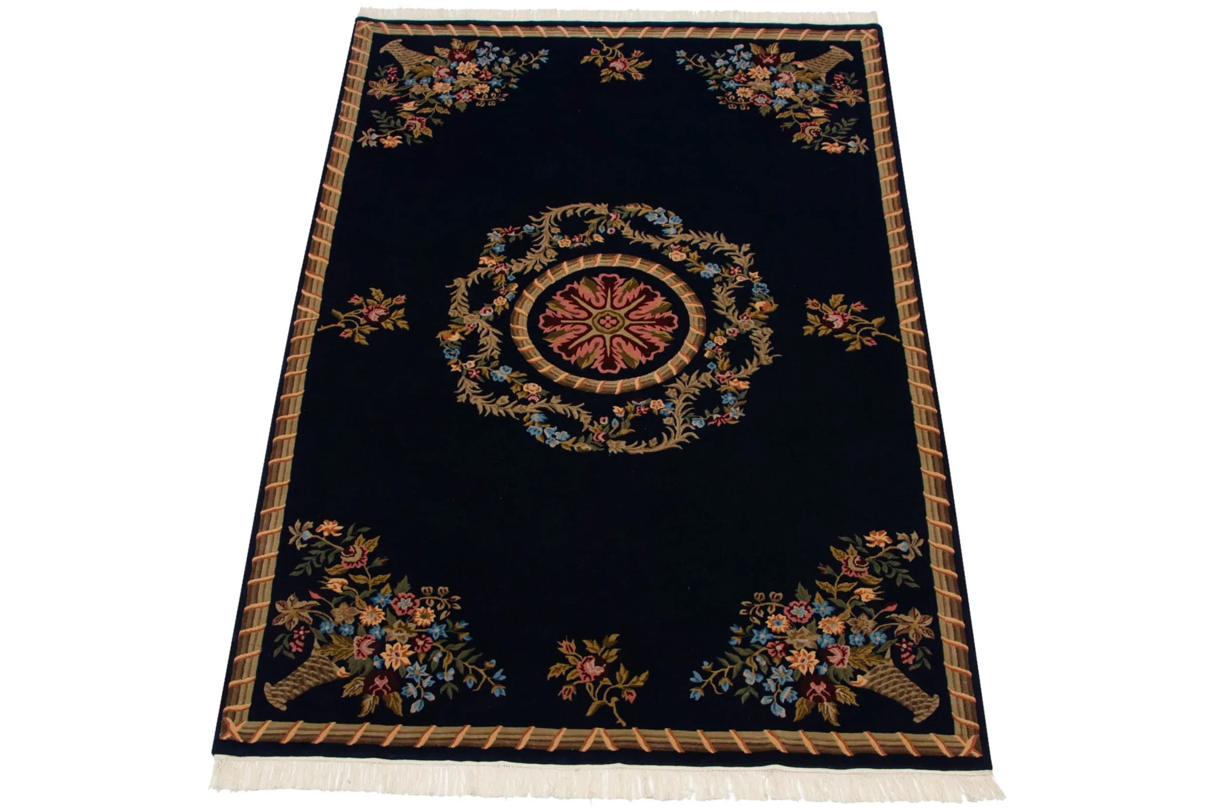 6x9 Vintage Indian Aubusson Design Carpet